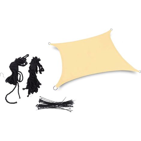 Voile d'ombrage rectangulaire bloquant le patio robuste avec 10 m de cordes en coton noir, anneaux en D en acier inoxydable pour terrasse de jardin 13,1 x 19,7 pieds Beige