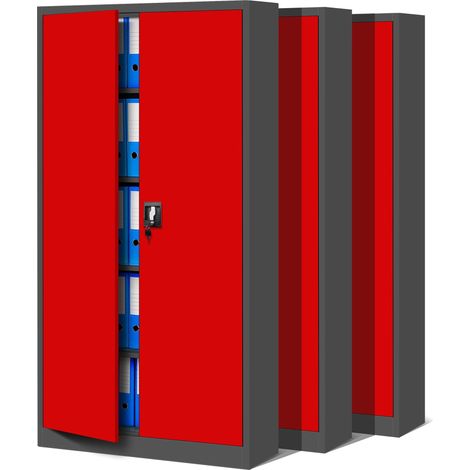 Lot de 3 Armoires de Bureau Métalliques 4 Étagères 185x90x40 cm (1/5)