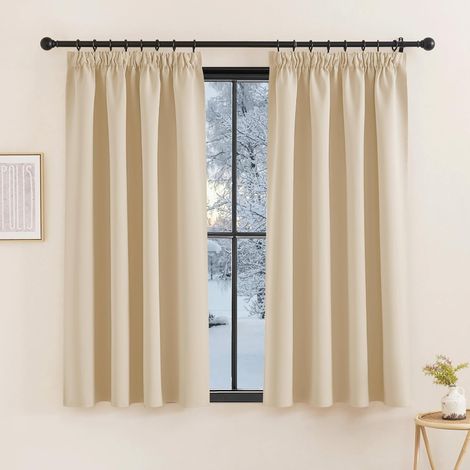 Lot de 2 Rideau Occultant, Isolation Thermique, Galon Fronceur, Polyester, Pour Chambre Cuisine