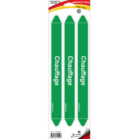Planche de 3 marqueurs de tuyauterie 355 x 37 mm pour Ø 50 à 70 mm - Chauffage - 4704593