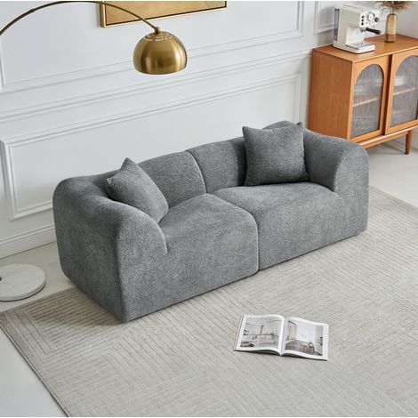 Divano a 2 posti 193x87x67 cm, design moderno e salvaspazio, con cuscini, in velluto grigio (1/5)