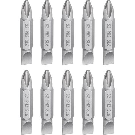 10pcs Embouts De Tournevis Magnétiques PH2/SL6 Acier S2 Gris (1/5)