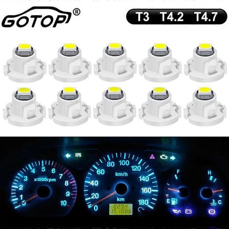 Ampoule LED T3 - 10x 3030, pour tableau de bord, panneau de tableau de bord, intérieur de voiture, feu de position, 6000k - blanc (T4.2 JAUNE) (1/5)