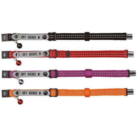 Collier réfléchissant pour chat Trixie avec étiquette d'identification et clochette, couleurs disponibles (20-30 cm). (1/5)