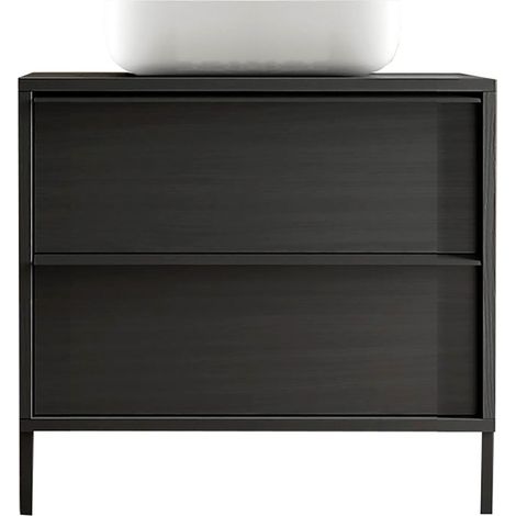 Meuble Vasque 92cm 2 tiroirs aspect bois noir - TERAS (1/5)