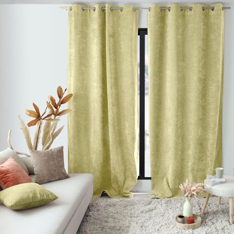 Rideau thermique en velours doublé polaire Vert tilleul 140x260 cm (1/4)