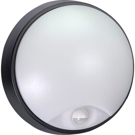 Hublot LED Rond Noir, 12W, 1200 lumens, IP65, couleurs réglables 3000/4000/6500, détecteur de mouvement, garantie 5 ans - Tibelec (1/5)