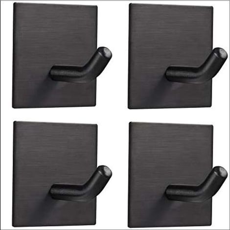 4-Piece Adhesive Wall Hooks, Self-Adhesive Towel Rack, No Drilling Required, for Kitchen and Bathroom, Black (1/4)