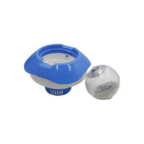 Distributeur flottant de chlore lumineux – Diffuseur à capsules – Réservoir pour pastilles, désinfection auto