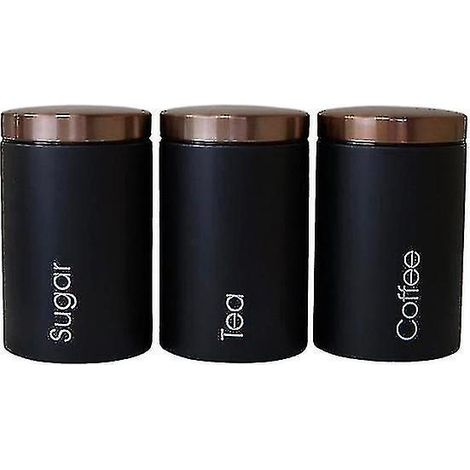 Set aus 3 eleganten Aufbewahrungsdosen mit Deckel für Tee, Zucker und Kaffee  Aufbewahrungsflaschen und -gläser (schwarz)