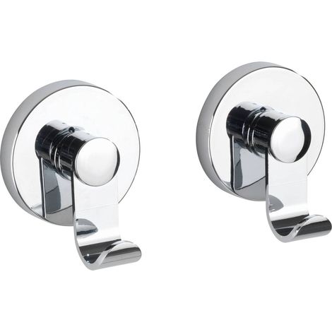 WENKO Set di 2 ganci per salviette, appendiabiti, fissaggio senza trapano, ABS, 6 x 7 x 5 cm, Cromo (1/5)
