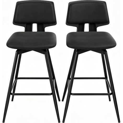 Taburete de bar negro con respaldo ergonómico, juego de 2, 45,5 x 45,5 x 89 cm (1/5)