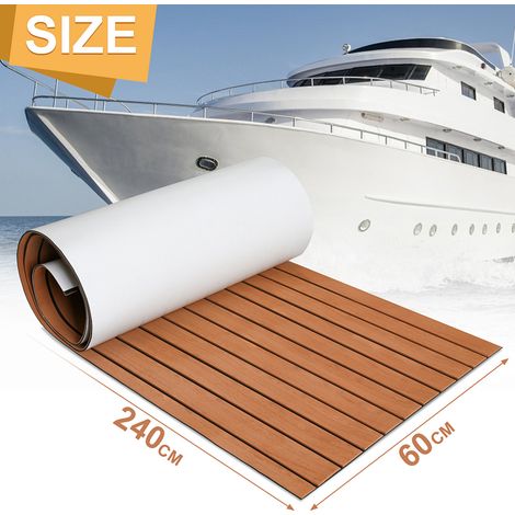 Wolketon Bodenbelag Matte Deck Teppich EVA Schaum Teak Yacht Selbstklebend Fußboden Deck Matte Braun 240x60cm (1/2)