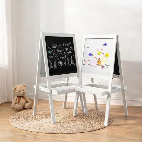 Chevalet enfant 2 en 1 en MDF avec ardoise magnétique et tableau (1/5)