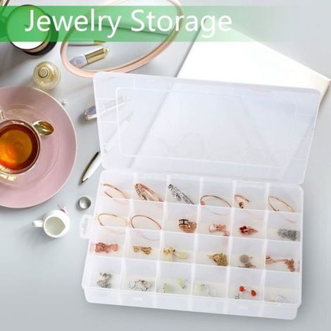 Grande boîte de rangement en plastique à 24 compartiments, séparateurs ajustables, boîte de rangement transparente (1/5)