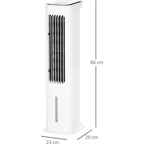 Rafraîchisseur d'air évaporatif basse consommation 75 W, hauteur 86 cm, oscillant, avec télécommande, réservoir 5 L, 3 modes, 3 vitesses, minuterie 12 h et écran tactile LED, 23 x 29 x 86 cm, blanc (1/5)