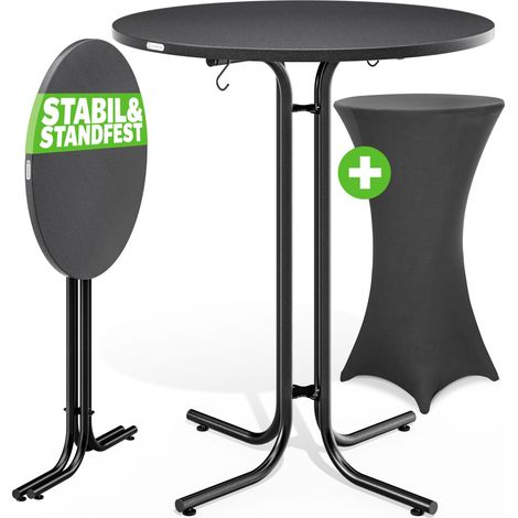 CASARIA® Table haute pliable avec housse mange debout 110 cm bar bistrot jardin 2 crochets inclus intérieur extérieur Gris