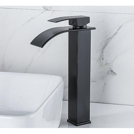 robinet Cascade En Laque Noire Surleve, Vier De Comptoir Chaud Et Froid, Armoire De Salle De Bains, Robinet Monotrou, Robinet De Lavabo Cascade, M