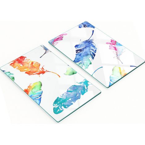 Planches à découper en verre avec motifs et plumes colorées 2 x 30 x 52 cm (1/5)