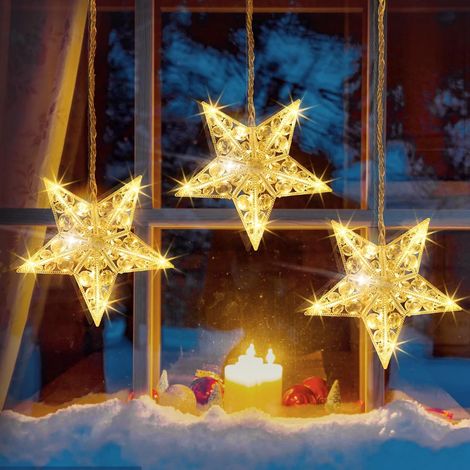 LED Rideau Lumineux Étoile Déco Noël Diamanté à Piles Minuterie 8 Modes, Étoile Guirlande Lumineuse Rideau Étanche Intérieur Extérieur de Fenêtre Vitrine Mariage, Éclairage Lumière Blanc Chaud (1/5)