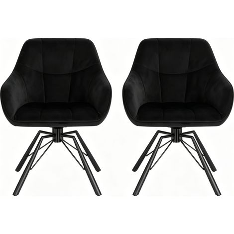 Set de 2 sillas de comedor giratorias de terciopelo con reposabrazos y patas metálicas, negro (1/5)
