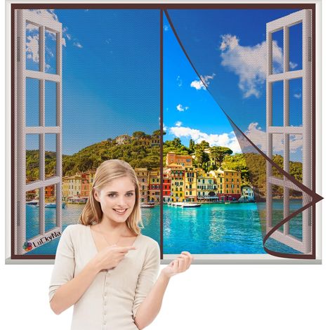 Moustiquaire Fenêtre Magnétique 80x140cm Brun Anti Moustique Moustiquaire Magnétique Mailles,Fermeture Automatique pour Couloirs Portes Patio sans Percer (1/5)