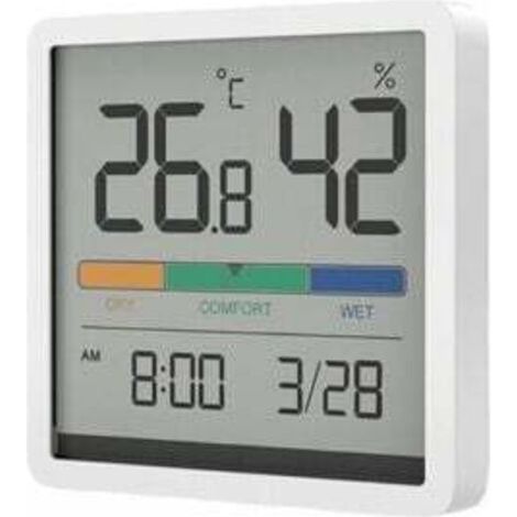 (White) Indoor Hygrometer Thermometer, Digital Desktop Thermometer with Temperature and Humidity Monitor, Precise Humidity Gauge Room Thermometer with Clock (1/4)