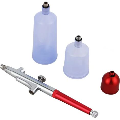(Rouge) Aérographe portable à simple action, équipé d'une buse de 0,3 mm, pour une pulvérisation continue, un outil de beauté à jet d'encre. (1/5)