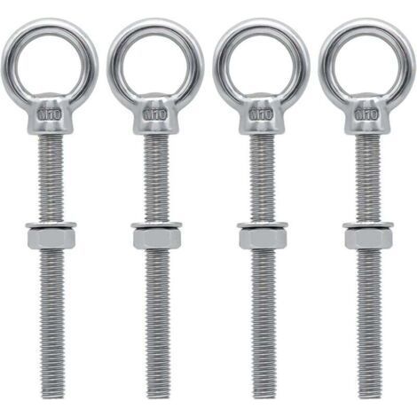 M10 x 100mm Eye Bolts M10 Ring Screws with Metric Thread Stainless Steel for Fixing and Suspension, 4pcs (1/4)