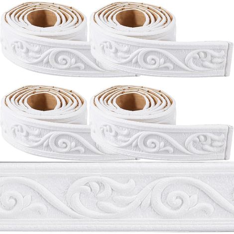 Moulure de Couronne de 354 x 23cm en Mousse Blanche Auto Adhésive Flexible 2D Collante Vintage Décorative pour Papier Peint Bordure Murale en Mousse Plinthe Miroir Lignes Murales Décoration (1/5)