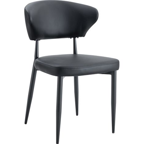 Set de 2 sillas de comedor negras ergonómicas con respaldo curvo en PU y patas metálicas (1/5)