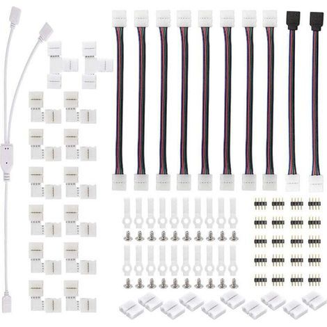 Accessoire pour ruban LED (connecteur, contrôleur, amplificateur)Kit de connecteurs de bande LED 5050 à 4 broches – Le kit de connecteurs de bande LED RVB 10 mm contient 8 types de connecteurs d'a (1/5)