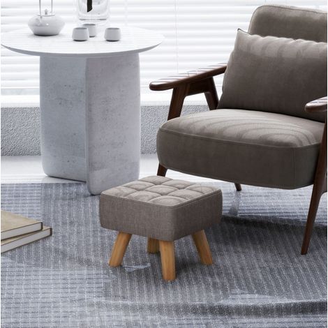 Puf taburete 27 x 27 x 26 cm de poliéster gris con patas de madera OKMYHOME (1/5)