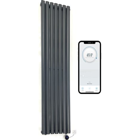 WiFi Smart Electric Radiator Oval Tube Single Panel Vertical Tall 1600mm H x 420mm W Column Radiator - Anthracite (1/3)