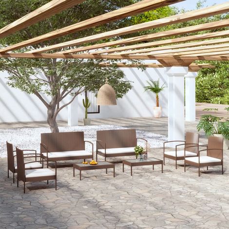 vidaXL Salon de jardin 8 pcs avec coussins résine tressée marron (1/5)