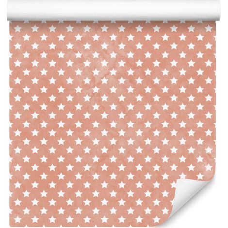 Papier peint étoiles pêche et crème, fond crème pour salon et chambre 50x1000 (1/5)