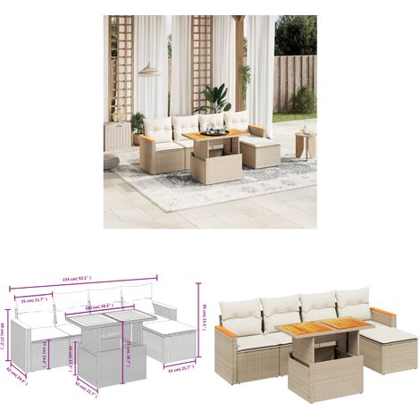 Salon de jardin avec coussins 6 pcs beige résine tressée - Ensemble Salon De Jardin - Meuble Extérieur - Jardin - Terrasse - Patio - Home & Living (1/3)