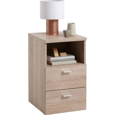 Table d'appoint 2 tiroirs 35x40x61,5 cm décor chêne (1/5)