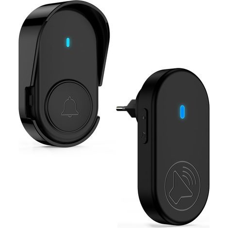 Sonnette Sans Fil Extérieure Étanche, Kit Sonnette Porte Ip66 Étanche (Noir) (1/5)