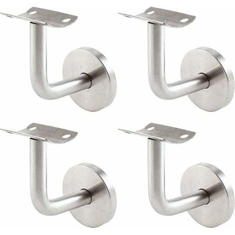Supports de Main Courante pour Fixation Murale - Supports en Acier Inoxydable pour Rampe d'Escalier - Ensemble de 4 Supports Muraux pour Garde-Corps - Couleur Argentée (1/5)