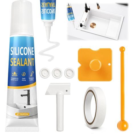 Silicone blanc sanitaire, 150 ml, silicone, salle de bain, pour intérieur et extérieur, salles de douche, cuisines, toilettes et bords de piscine (blanc) (1/5)