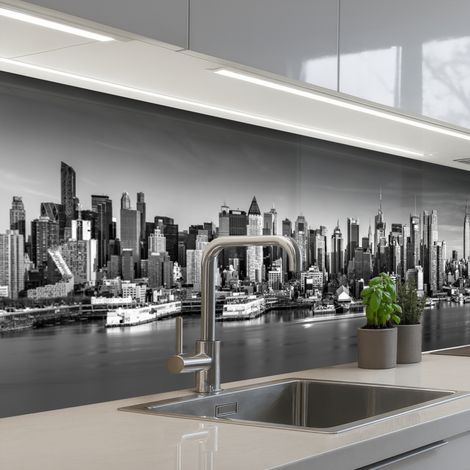 Kitchen Splashback Skyline - City - Skyscrapers - Black - White 300x80 cm (1/5)