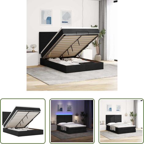 vidaXL LED-Beleuchtung -  Ottoman-Bett mit Matratze & LEDs Schwarz 140x200 cm Stoff (1/5)