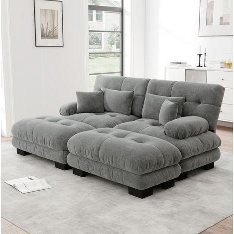 Sofa Sitzmöbel modular Chenille Grau mit Ottomans OKMYHOME (1/5)