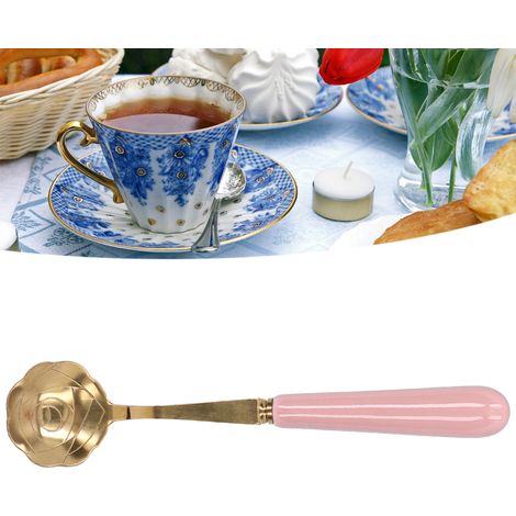 Kreativer, blütenförmiger Teelöffel aus Edelstahl mit rosa Griff, ideal zum Trinken, als Dessertlöffel oder für Eiscreme, oder als Hochzeitsgeschenk. (1/5)