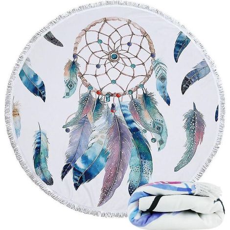 Heytea übergroße runde Mikrofaser-Strandtücher, Traumfänger-Stranddecke, sandabweisend, schnelltrocknend, im Bohemian-Hippie-Stil, saugfähiges rundes Badetuch, Bohemian-Stil. (1/5)