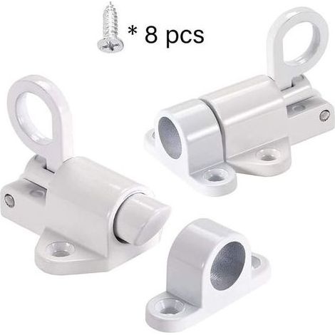 2 verrous à ressort automatiques, verrous à anneau de traction, adaptés aux fenêtres, portes en bois et portes d'armoires (blanc)
