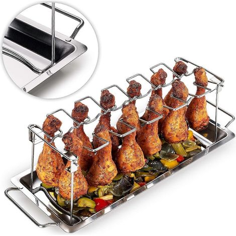 Support Poulet - Support Cuisse De Poulet Support Poulet Barbecue - Acier Inoxydable Robuste pour 12 cuisses de poulet, Passe au Lave-Vaisselle
