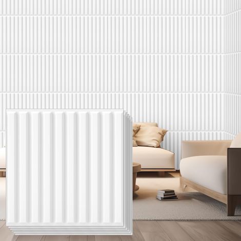Paquete de 32 paneles de pared 3D en tiras, paneles de pared ranurados de PVC de 30x30 cm, para las paredes de fondo del televisor(blanco) (1/5)