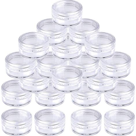 Lot de 50 pots cosmétiques vides transparents ronds avec couvercles, pour crèmes et poudres, petits contenants de voyage. (1/5)